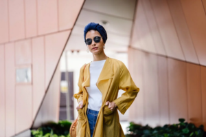 yellow cardigan